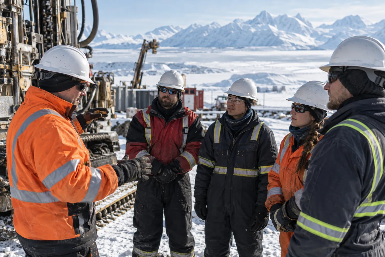 Alaska crew receiving cold-weather safety training at a remote industrial site.