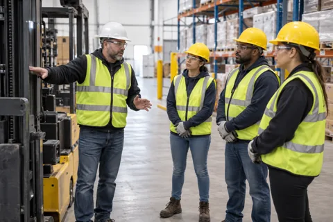 On-site safety training for a warehouse crew